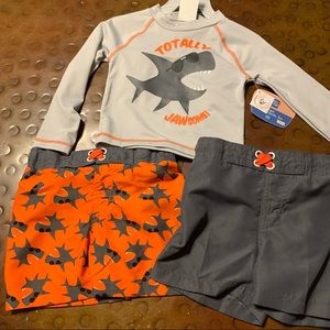 Toddler Boys Shark 18 Mos Swim Rashgard Trunks set